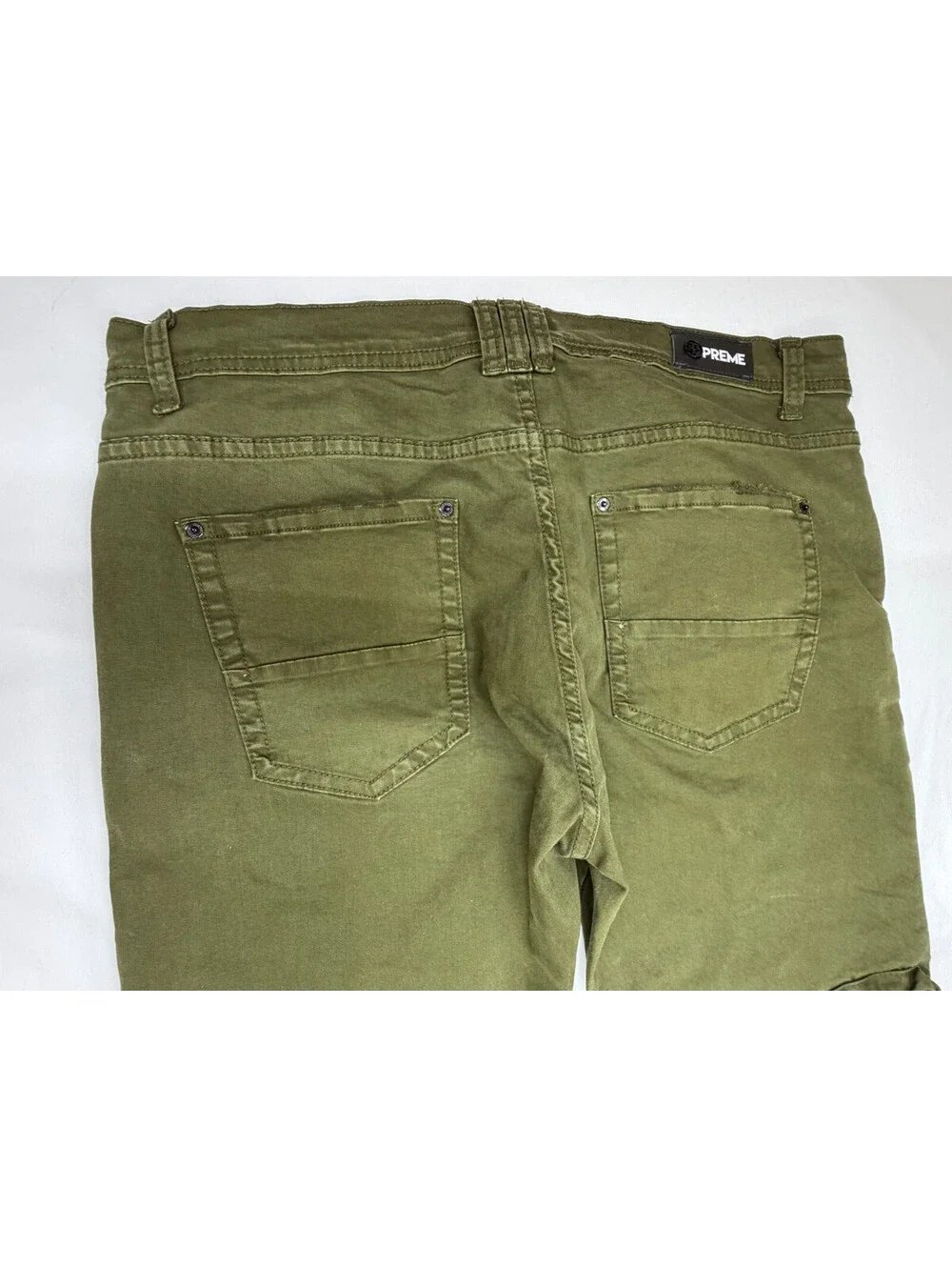 Preme Men's Jeans Straight Mid Rise Denim Cargo Pocket Solid Size 40 Green